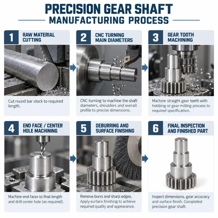 Precision CNC Machined Stepped Spur Gear Shaft